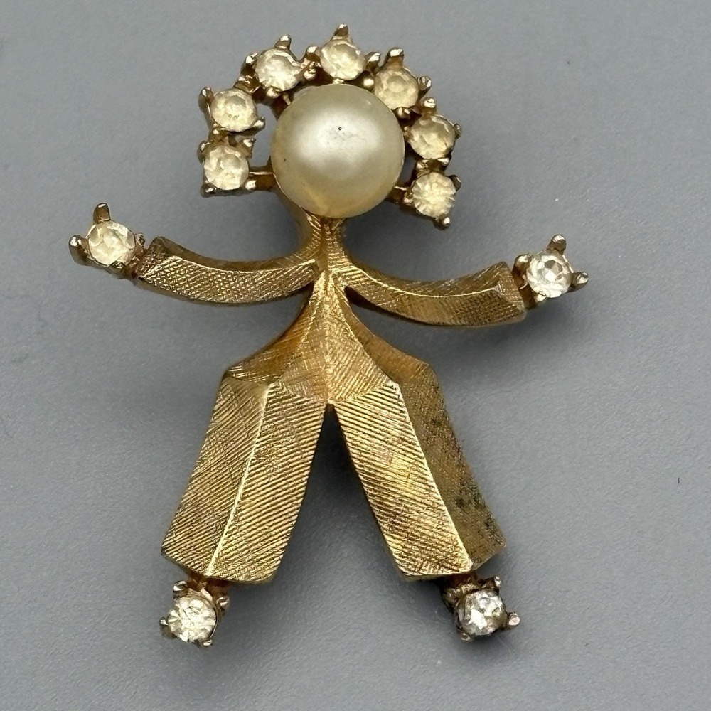 Crown Trifari Alfred Philippe 1940's Hans Katrinka Brooch Person Vermeil - Picture 8 of 9